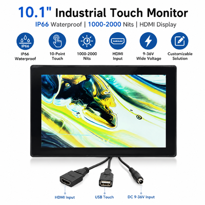 10.1 Inç Endüstriyel Dokunmatik Monitör IP66 Su geçirmez Yüksek Parlaklık 1000-2000 Nits HDMI LCD Ekranı