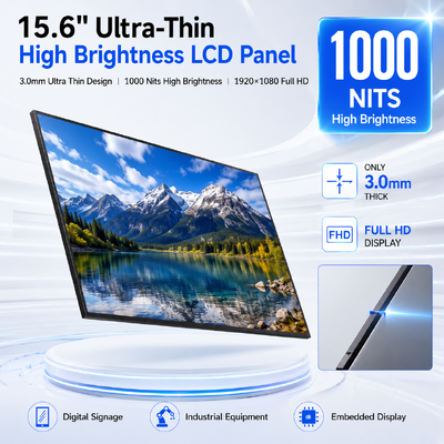 15.6 Inch 1000 Nits High Brightness LCD Display Panel 3.0mm Ultra Thin FHD 1920×1080 LVDS Industrial Monitor Screen