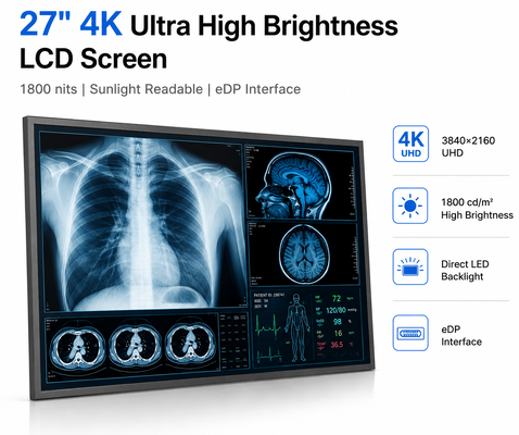 27 Inch 4K UHD Medical LCD Display 1800 Nits High Brightness LCD Panel